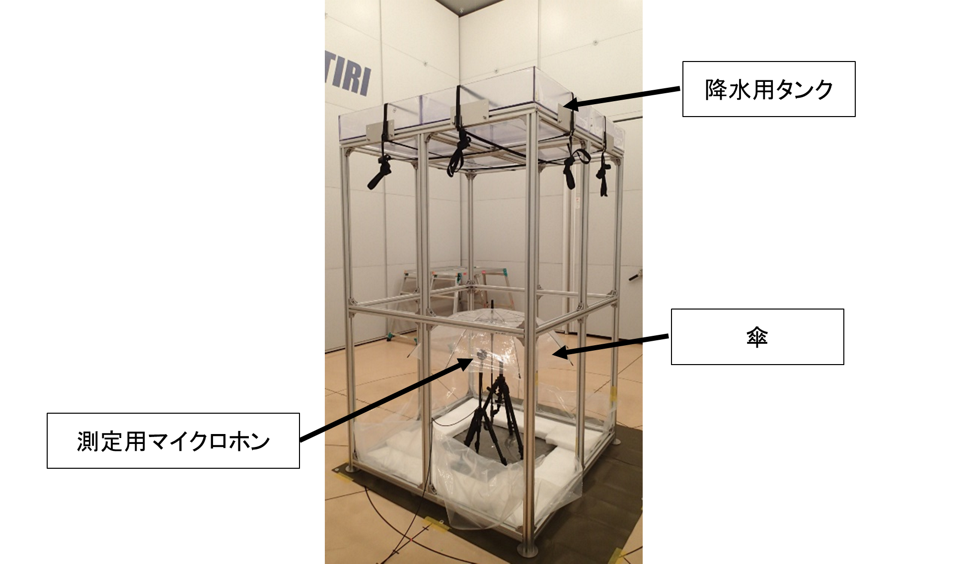 図1 降水用タンクを使用した傘の雨音測定の様子