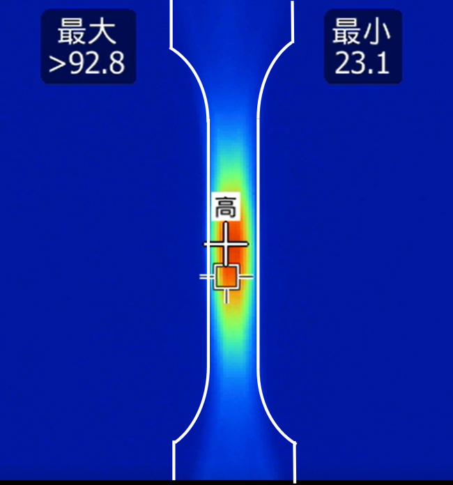図3 超音波式疲労試験をサーモグラフィーで撮影した様子の画像