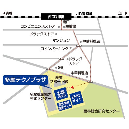 多摩テクノプラザへの地図画像